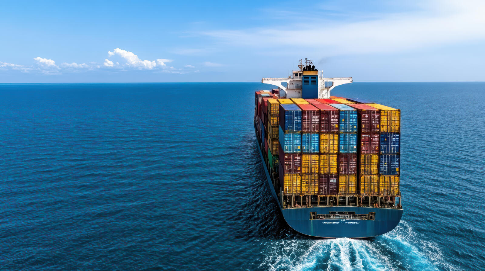 Loaded container ship sailing across the open ocean